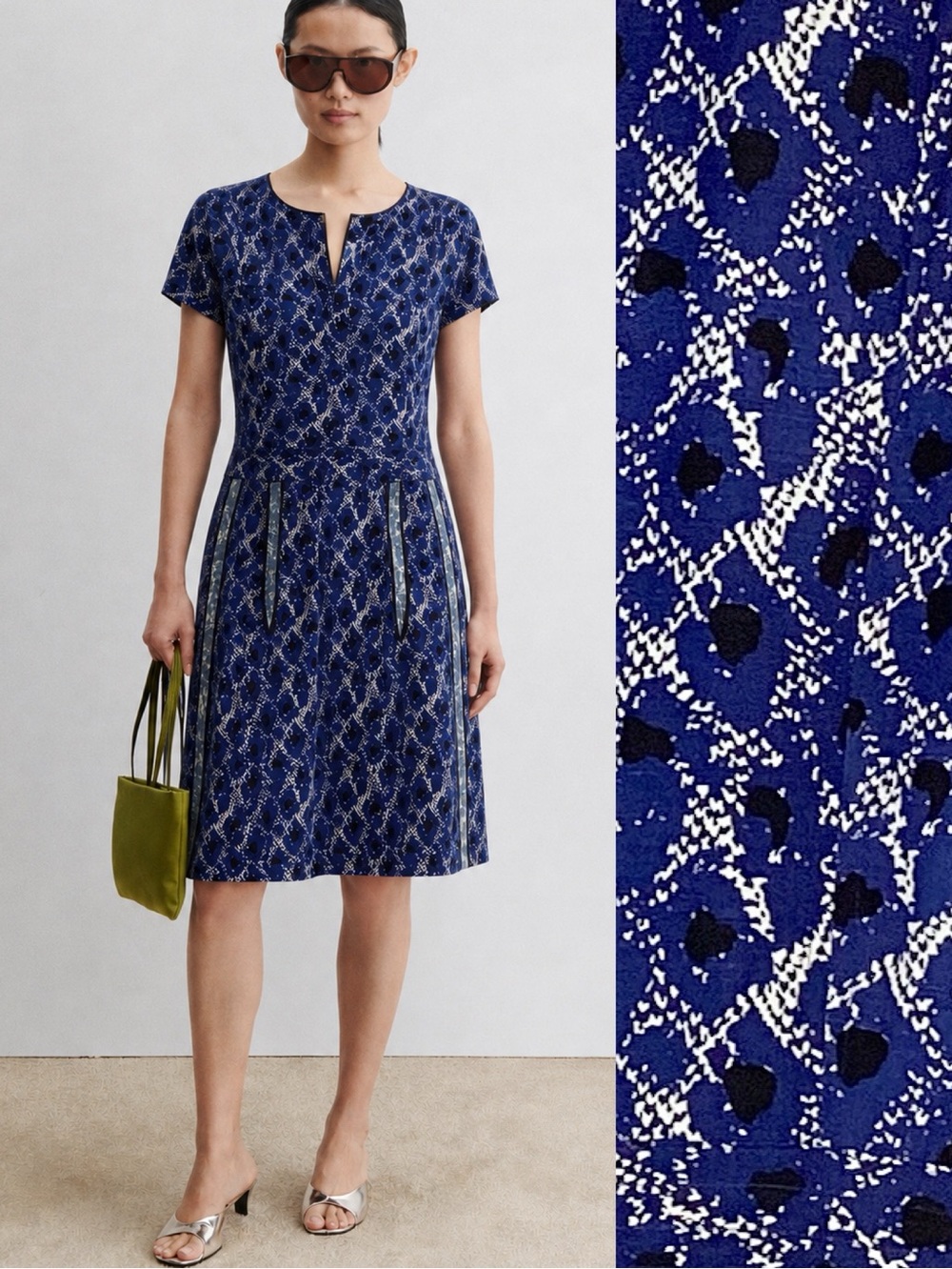 Rachel Comey Abstract Floral Dress Size L Silk Linen Blue Printed